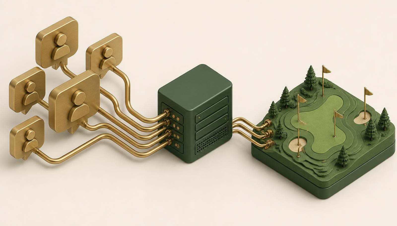 3D CAD diagram of GroupMe feeding into Golf Genie