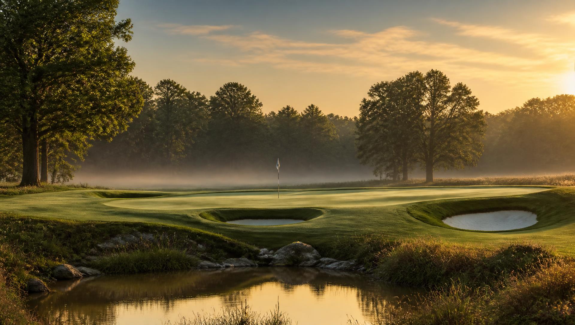 Misty morning green at Oak Creek Golf Club before the Leon Walker Memorial Golf Classic